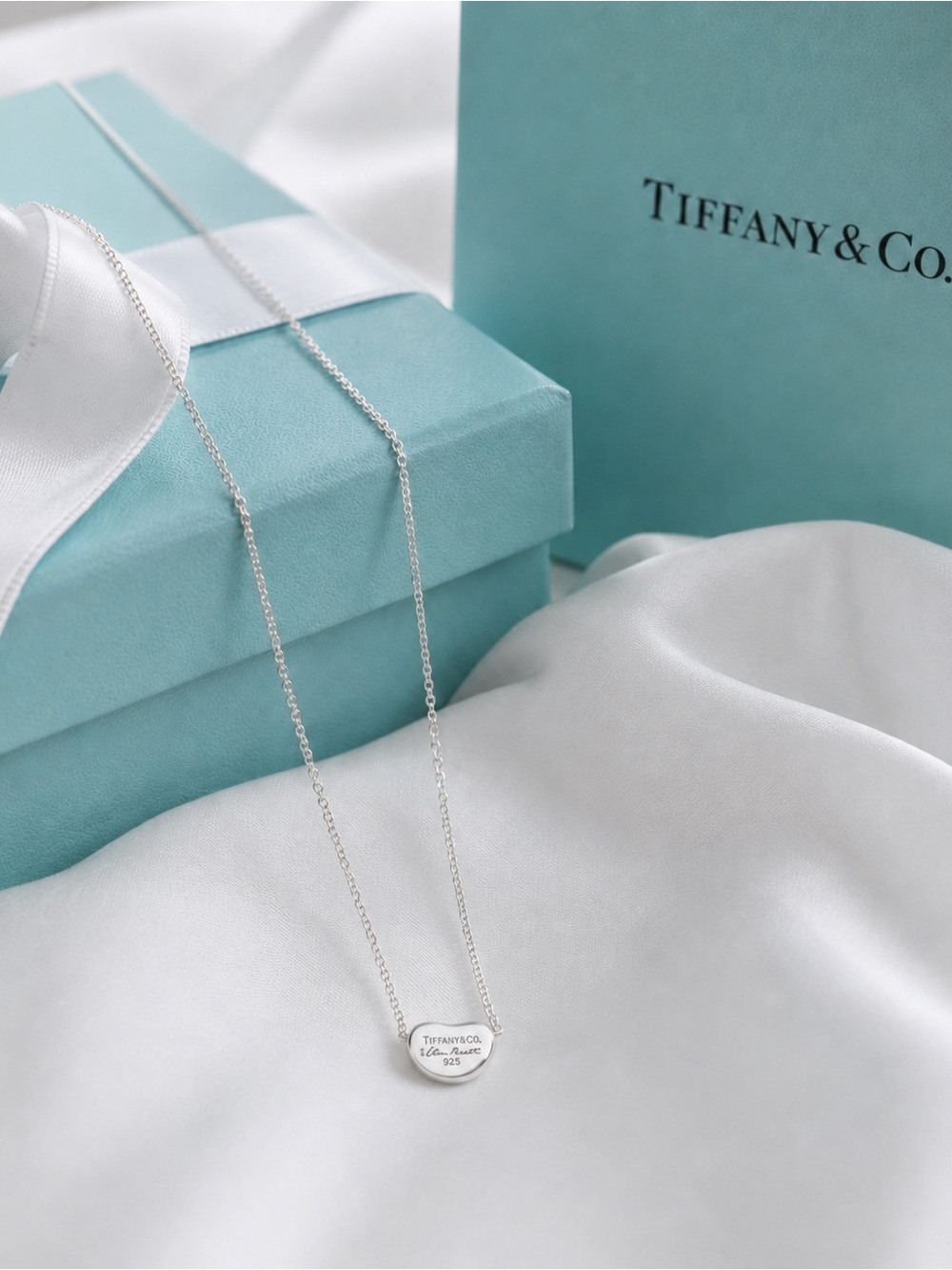 Tiffany & Co Elsa Peretti 11mm Mini Bean Necklace Pendant Sterling Silver 15.75” - Picture 2 of 8